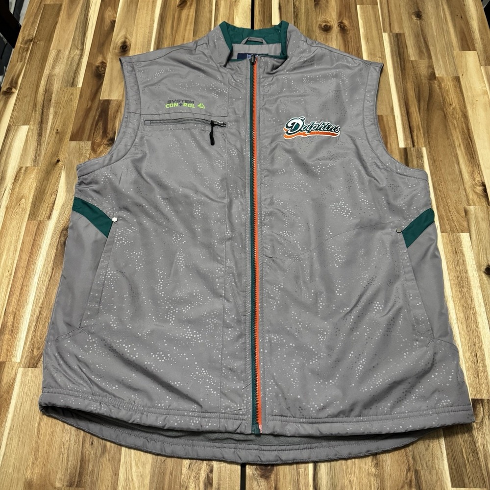 Miami‎ Dolphins Vest Mens L Reebok Gray Authentic Sideline System Control NFL